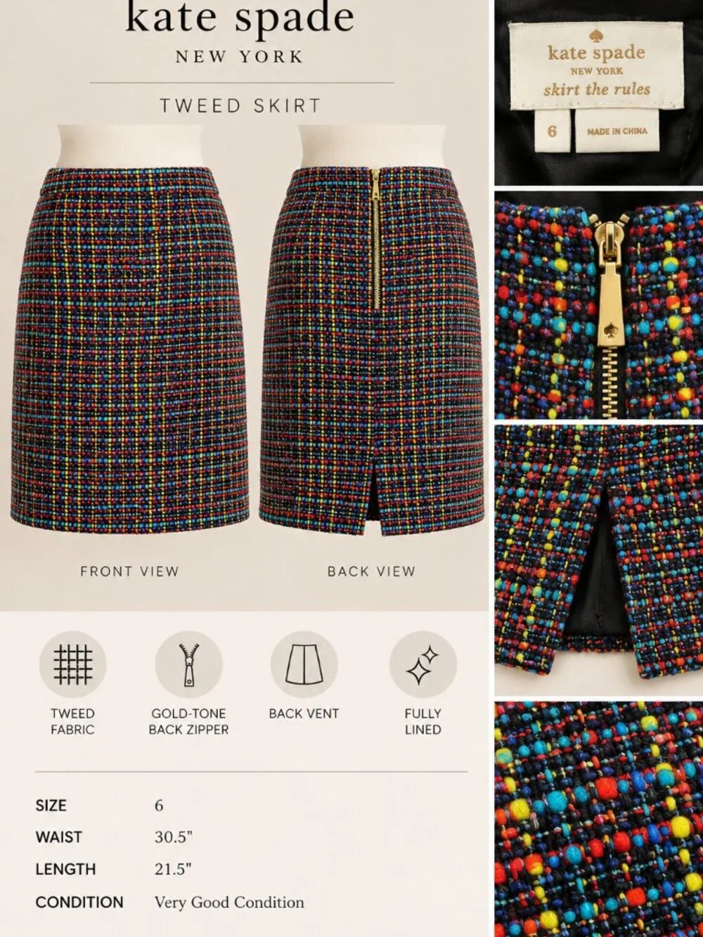 Kate Spade New York Multicolor Tweed Pencil Skirt Size 6